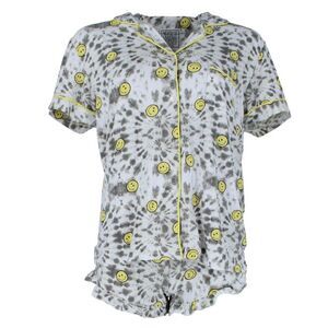 Mentally Exhausted Women's Smile Tie-Dye Notch Collar Short Sleeve and Shorts